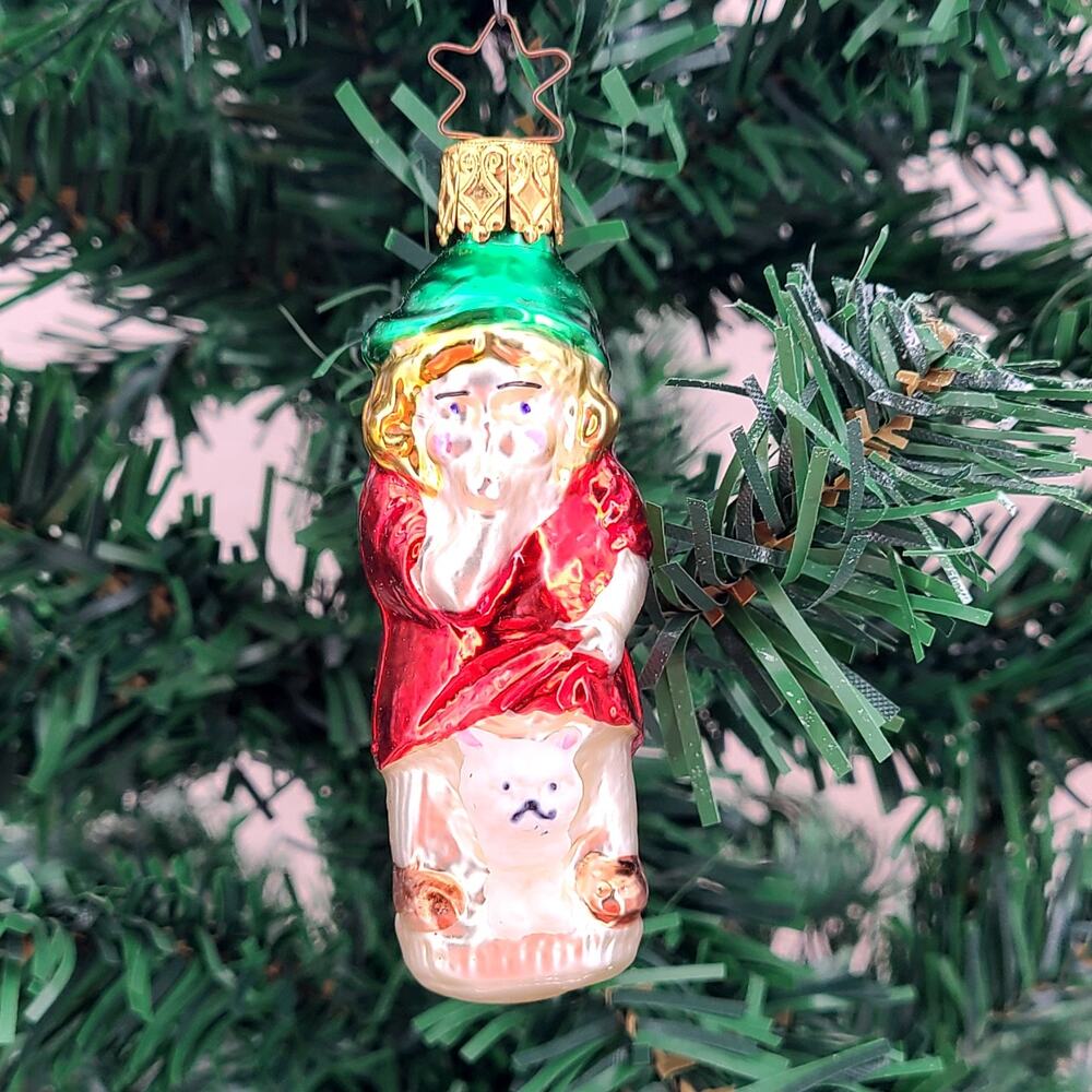 Inge-Glas Old World Christmas Girl With White Kitty Ornament Germany VTG 1045